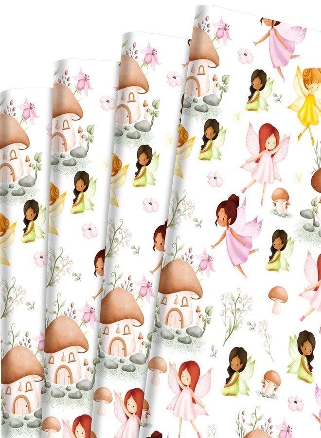 Bolsome 12 Sheets 28 * 20 Inches Fairy Mushroom Flowers Patterned Gift Wrap Paper Woodland Fairy Wrapping Paper for Baby Shower Spring Holidays Birthday Party DIY Craft - Image 1